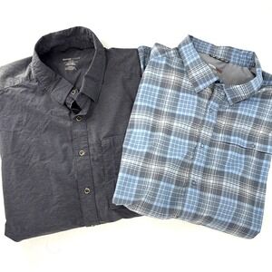 Swiss Tech Mens 2XL‎ LOT of 2 Long-Sleeve 2-Pocket Button Plaid & Gray Shirts